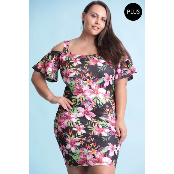 123x  Stretch techno floral print body-con dress - Picture 2 of 6